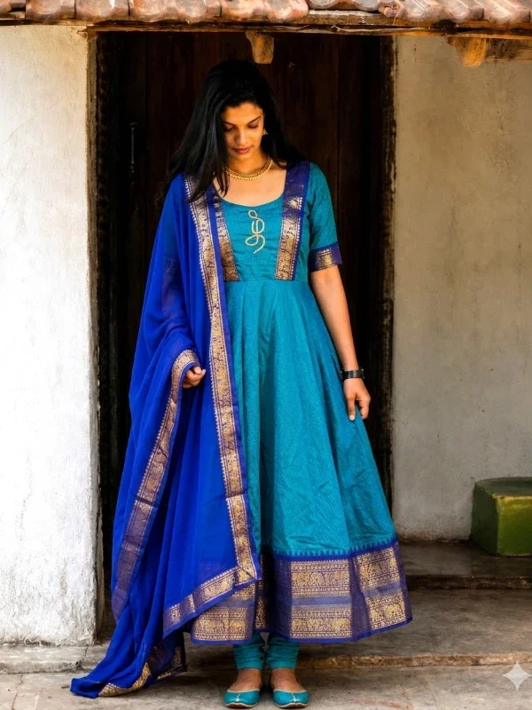 Tamil Ezhuthu Chettinad Cotton Anarkali 